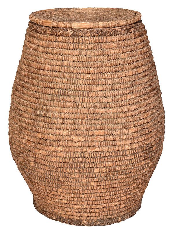 Appraisal: Monumental Coiled Seagrass Lidded Basket probably late th early th