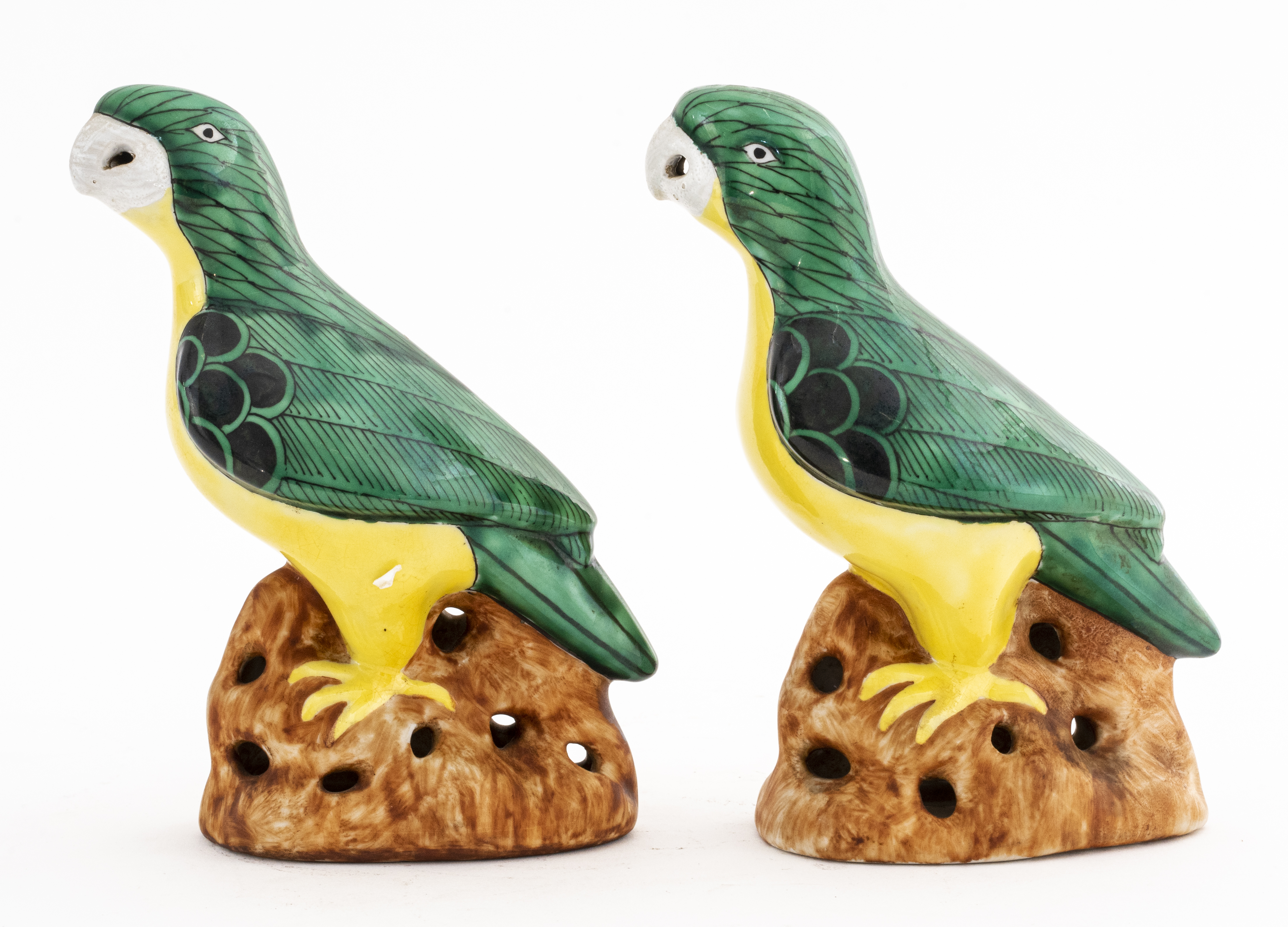 Appraisal: CHINESE GREEN PARAKEET PORCELAIN FIGURINES PR Pair of Chinese green