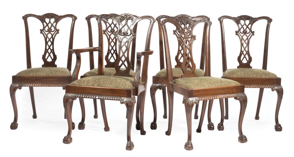 Appraisal: Six American Centennial Chippendale Carved Mahogany Dining Chairs one arm