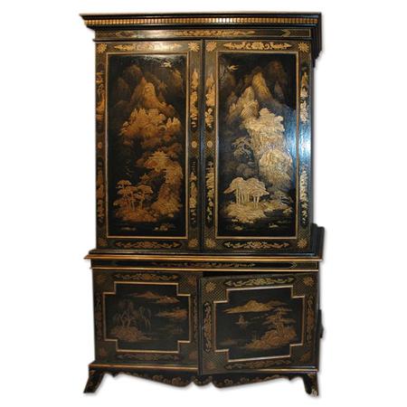 Appraisal: George III Style Chinoiserie Decorated Black Lacquered Cabinet Estimate -