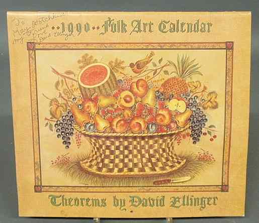 Appraisal: Signed David Y Ellinger folk art calendar with inscription To