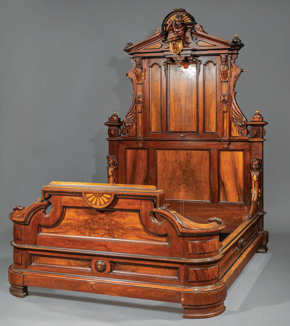 Appraisal: Important Huntington-Holladay American Renaissance Carved Ebonized and Gilt-Incised Figured Walnut