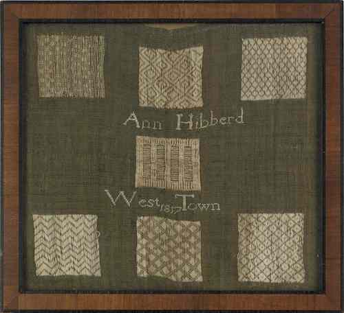 Appraisal: Chester County Pennsylvania cotton on green linsey woolsey darning sampler