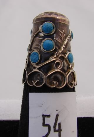 Appraisal: Silver thimble with large aqua stones