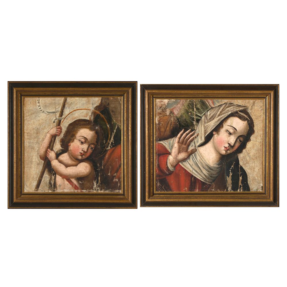 Appraisal: Spanish Colonial South America Two Religious Painting Fragments th- th