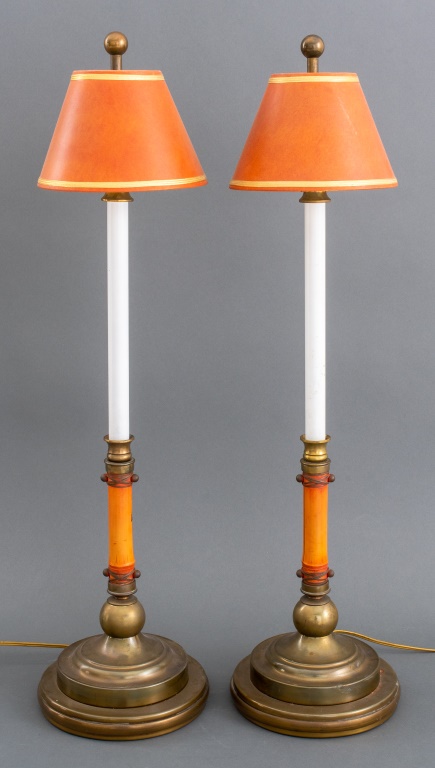 Appraisal: NEOCLASSICAL GILT METAL CANDLESTICK TABLE LAMP Pair of Neoclassical style