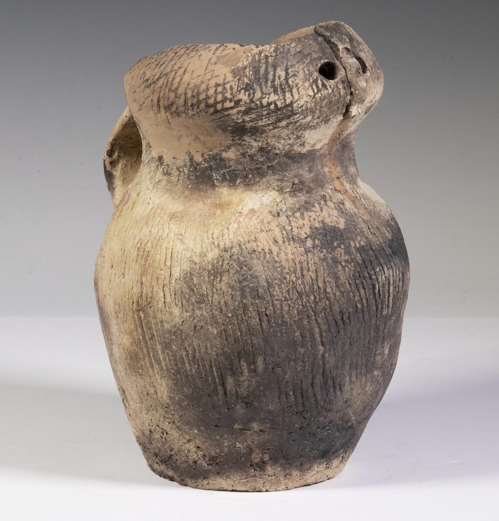 Appraisal: CHINESE NEOLITHIC POTTERY OWL PITCHER QIJIA CULTURE - BC Bulbous