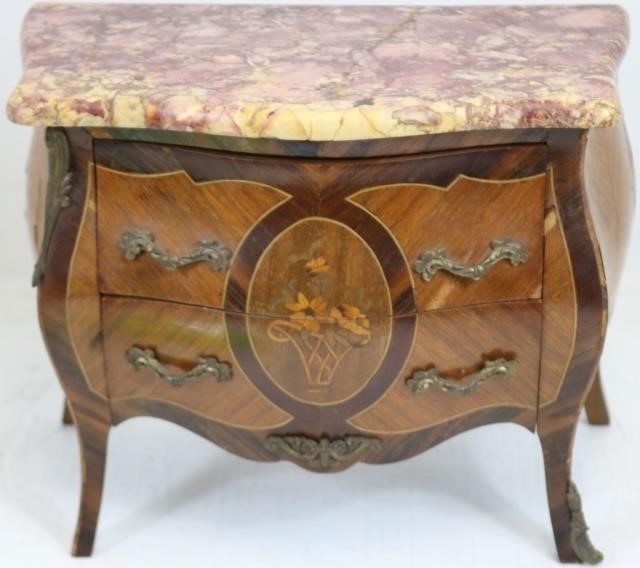 Appraisal: EARLY TH C MINIATURE FRENCH CHEST WITH MARBLETOP BOMBAY FRONT