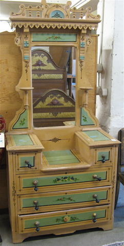 Appraisal: VICTORIAN PAINT DECORATED DRESSER American c the -drawer chest and