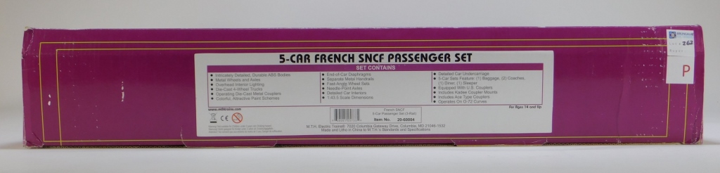 Appraisal: MTH FRENCH CAR SNCG PASSENGER TRAIN SET Item no -