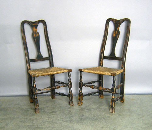 Appraisal: Pair Queen Anne style rush seat chairs