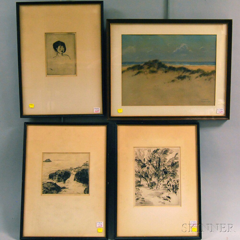 Appraisal: Four Framed Works a Herbert Forster beach scene a portrait