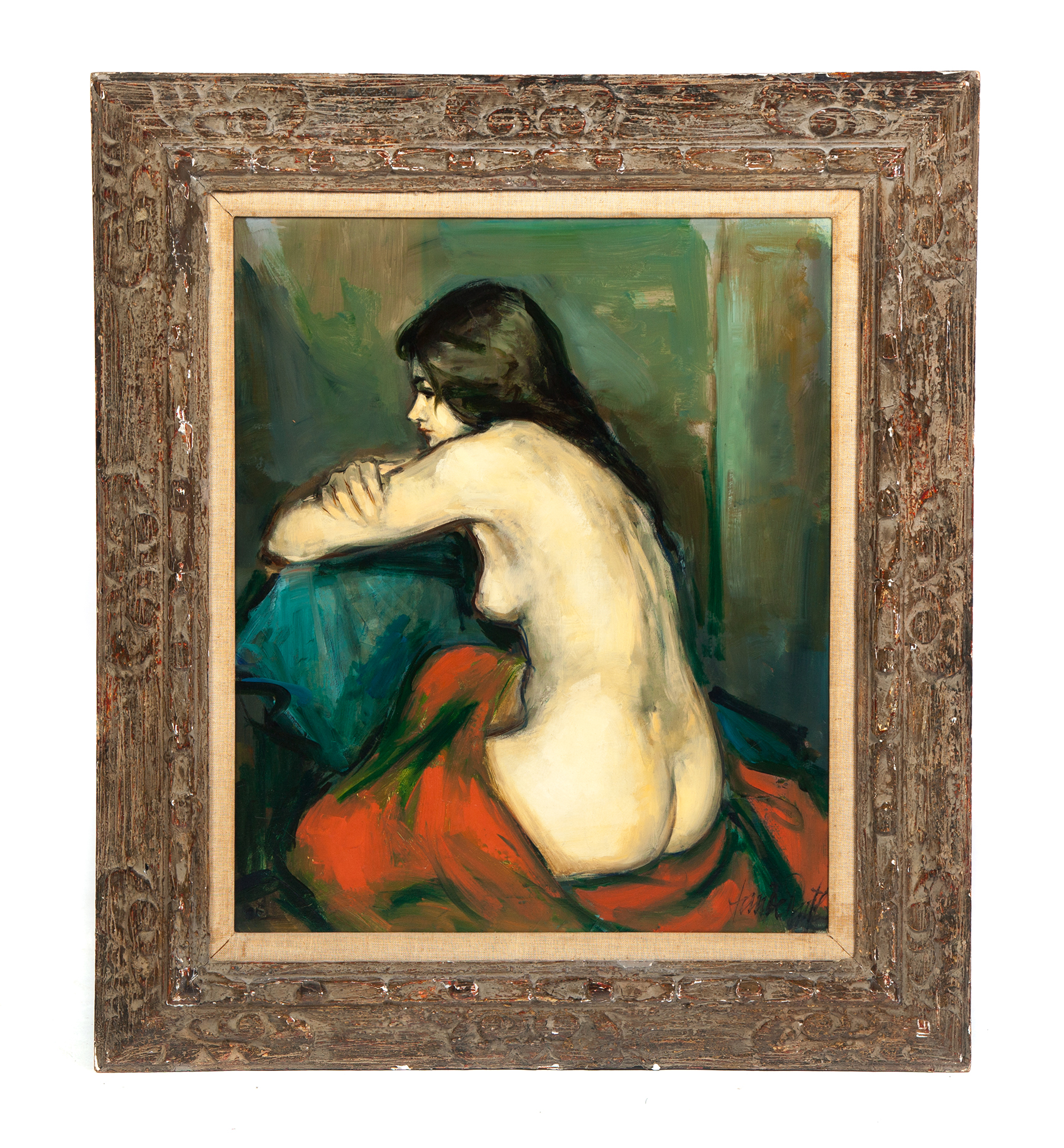 Appraisal: FRAMED OIL ON CANVAS OF YOUNG NUDE WOMAN SIGNED JAN