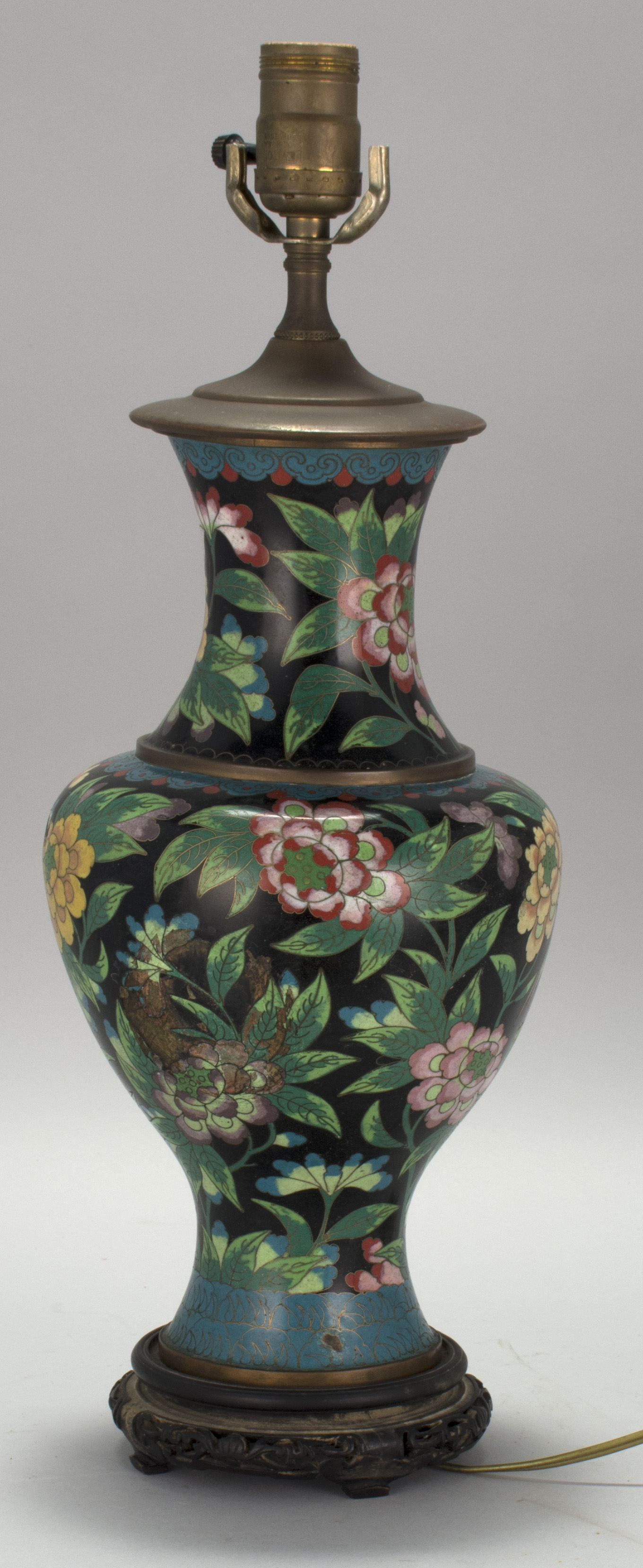 Appraisal: CLOISONN ENAMEL VASE MOUNTED AS A TABLE LAMP Early th