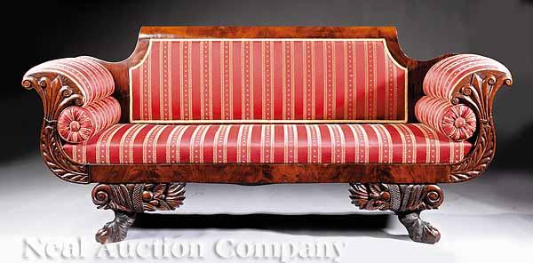 Appraisal: An American Late Classical Carved Mahogany Settee mid- th c