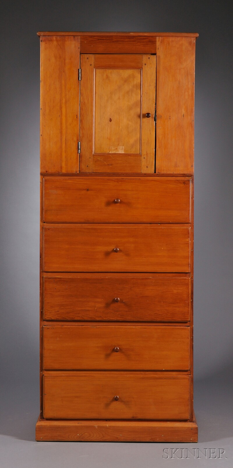 Appraisal: Shaker Pine Cupboard over Five Drawers Mt Lebanon New York