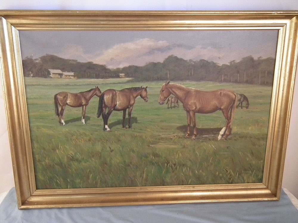 Appraisal: JO MADSEN HORSES PAINTING Large oil on canvas of horses