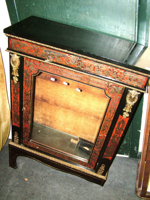 Appraisal: A Boulle style side cabinet th century with shaped glazed