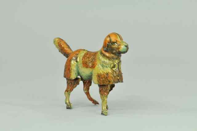 Appraisal: LEHMANN TYRAS WALKING DOG Germany lithographed tin dog toy actually