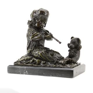 Appraisal: Modern Bronze Sculpture of a Young Child with Teddy Bear