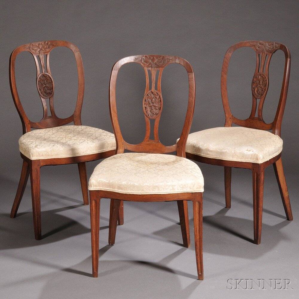 Appraisal: Set of Three French Neoclassical Fruitwood Chairs th century the