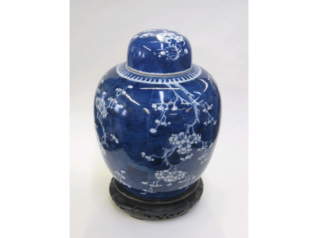 Appraisal: Large oriental blue and white prunus decorated ginger jar on