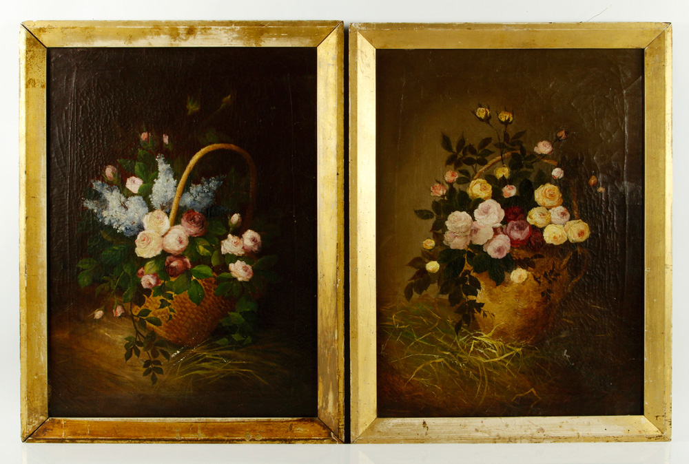 Appraisal: - Two th C Floral Still Lifes O C Lot