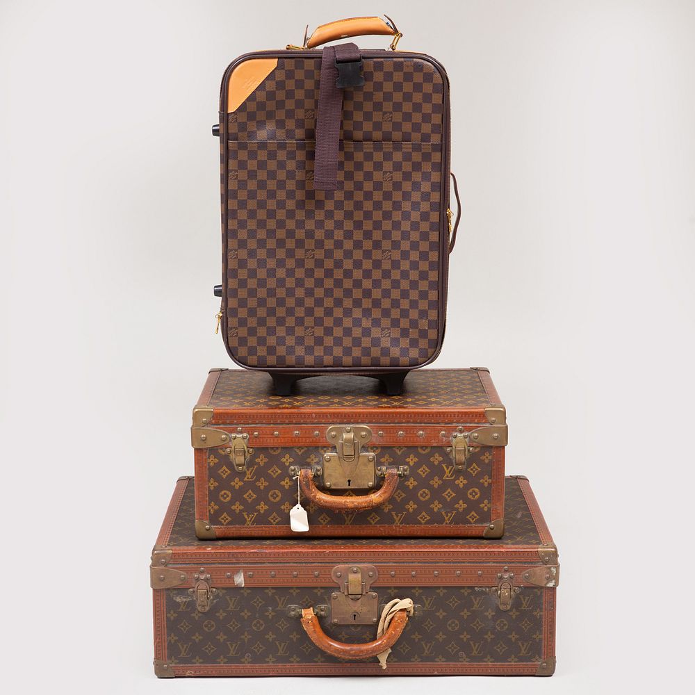 Appraisal: Two Vintage Louis Vuitton Hardcased Suitcases Together with later reproduction