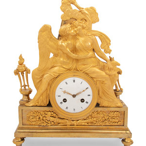 Appraisal: An Empire Gilt Bronze Figural Mantel Clock th Century surmounted