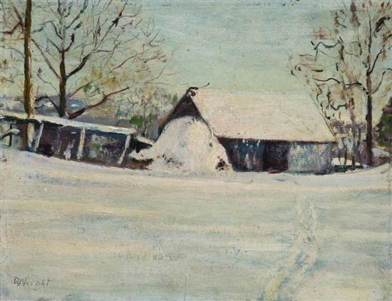 Appraisal: Canadian winter landscape th century Oil on board In museum