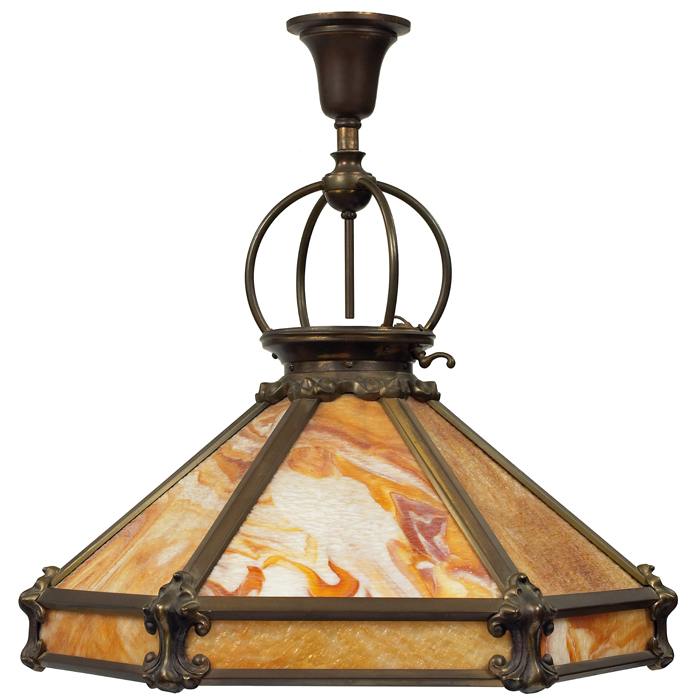 Appraisal: Arts and Crafts hanging fixture six-sided leaded glass shade with