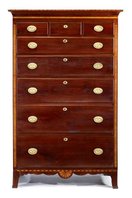 Appraisal: Federal inlaid walnut high chest of drawerspennsylvania or maryland circa