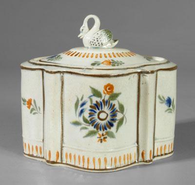 Appraisal: Prattware covered sugar or tea box cartouche shaped with floral