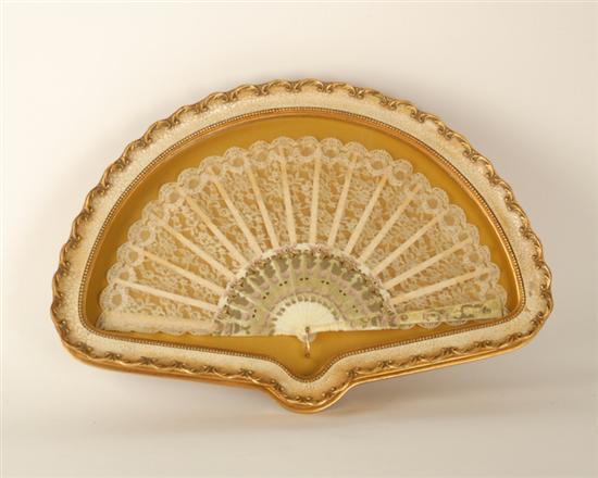 Appraisal: A Continental Lace Fan with ivory sticks carved painted and