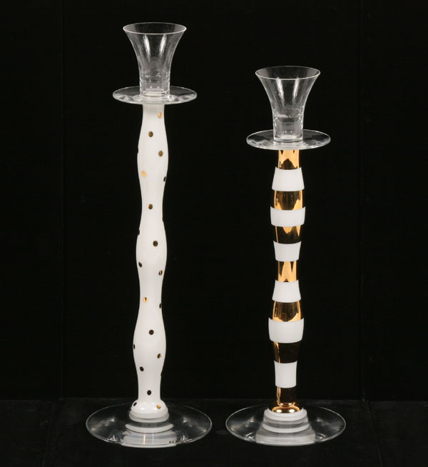 Appraisal: Pair of contemporary Daum glass candlesticks stem with white and