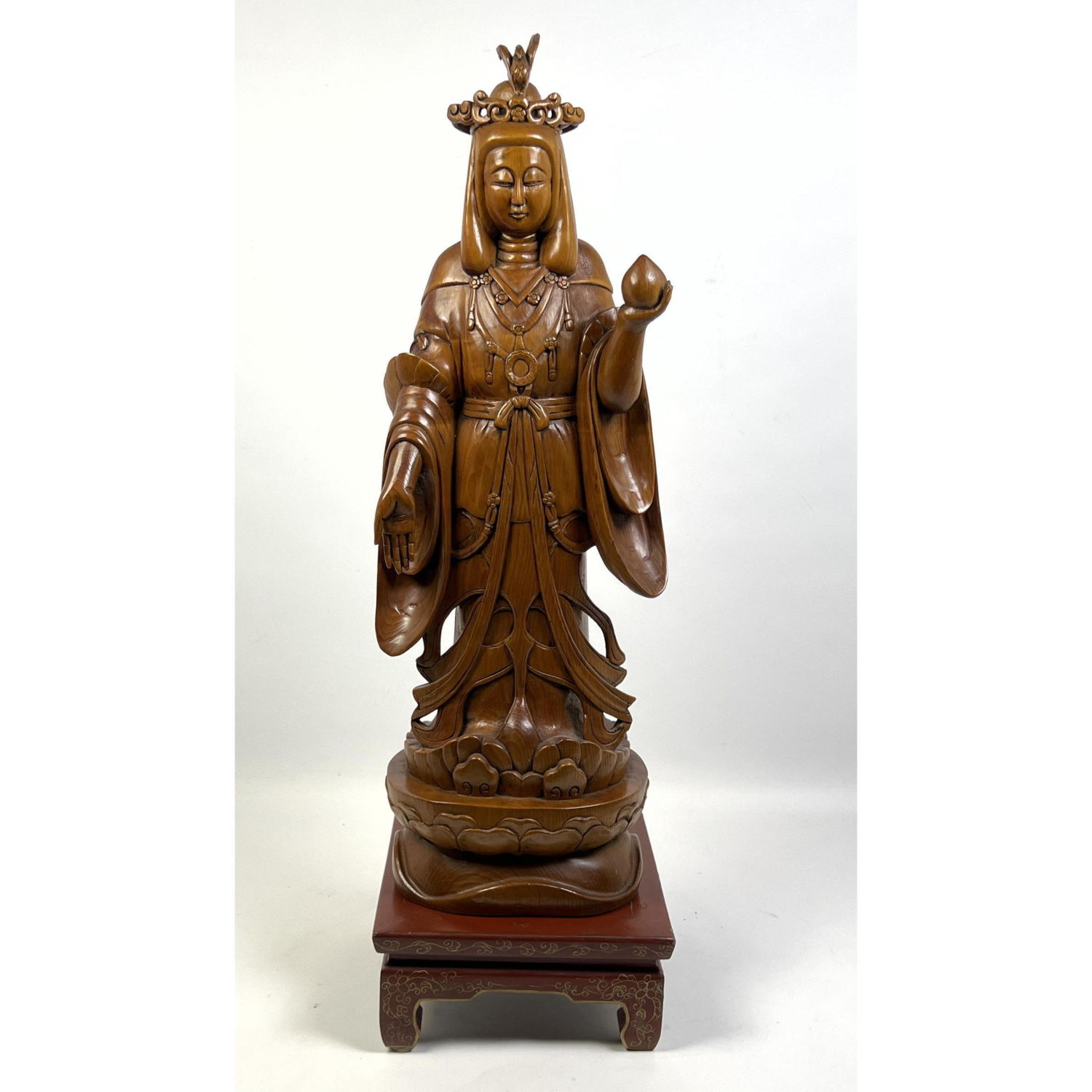 Appraisal: Carved Wood Asian Deity Sculpture Dimensions H inches W inches