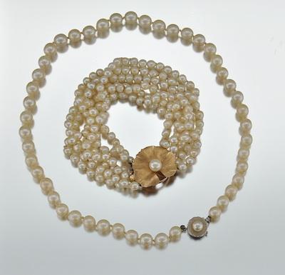 Appraisal: A Cultured Pearl Necklace and Bracelet k white gold clasp