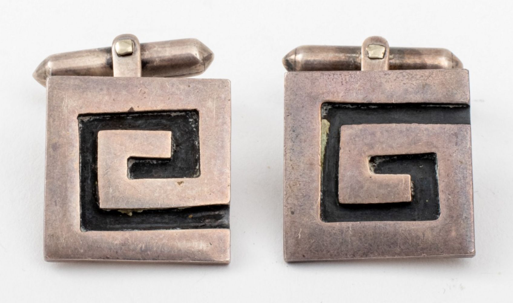 Appraisal: TAXCO MEXICAN SILVER CONCENTRIC SQUARE CUFFLINKS Vintage Emma Melendez Taxco