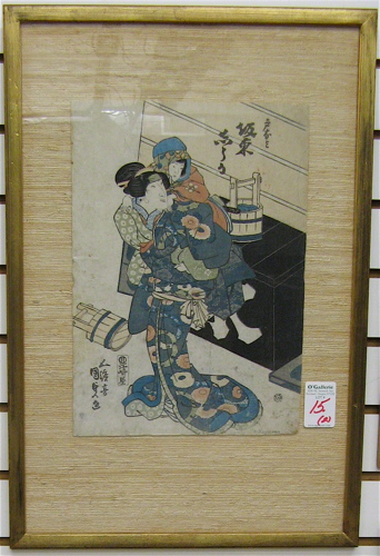 Appraisal: TWO JAPANESE COLOR WOODCUTS Oban size Kunisada I who was