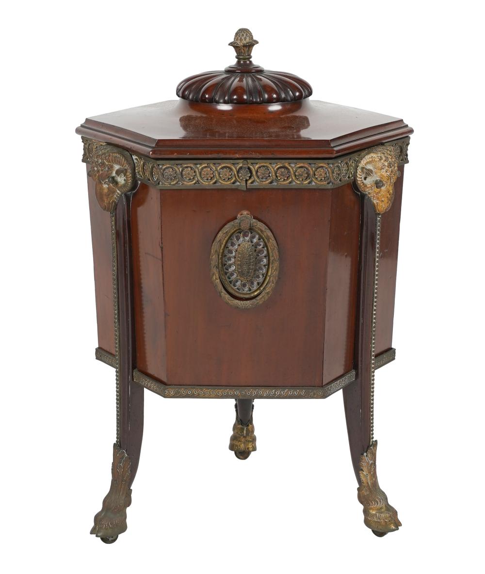 Appraisal: EDWARDIAN NEOCLASSIC MAHOGANY CELLARETTEhexagonal with gilt bronze mounts and domed