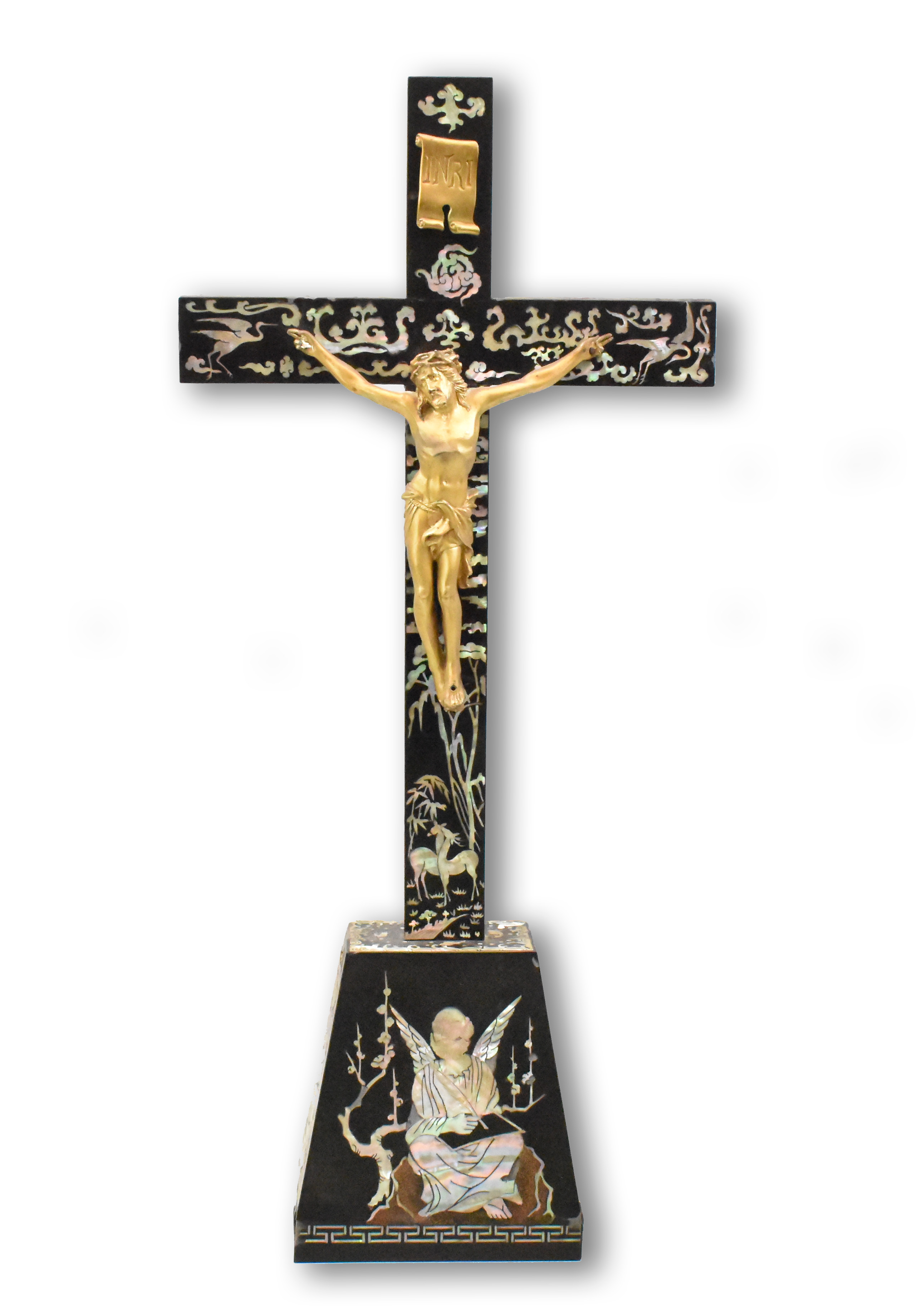 Appraisal: A Korean lacquer mother of pearl work table Crucifix cross