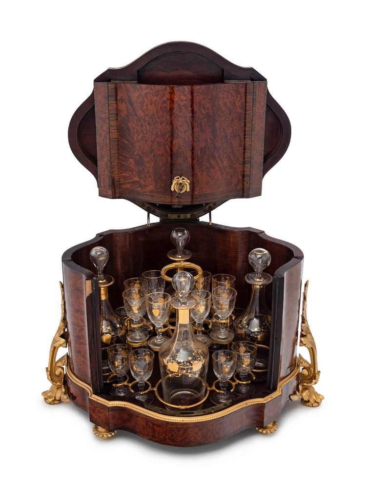 Appraisal: A French Gilt Bronze Mounted Burlwood Cave a Liqueur A