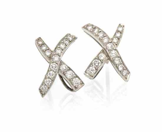 Appraisal: A Pair of Platinum and Diamond Criss-Cross Earrings Paloma Picasso