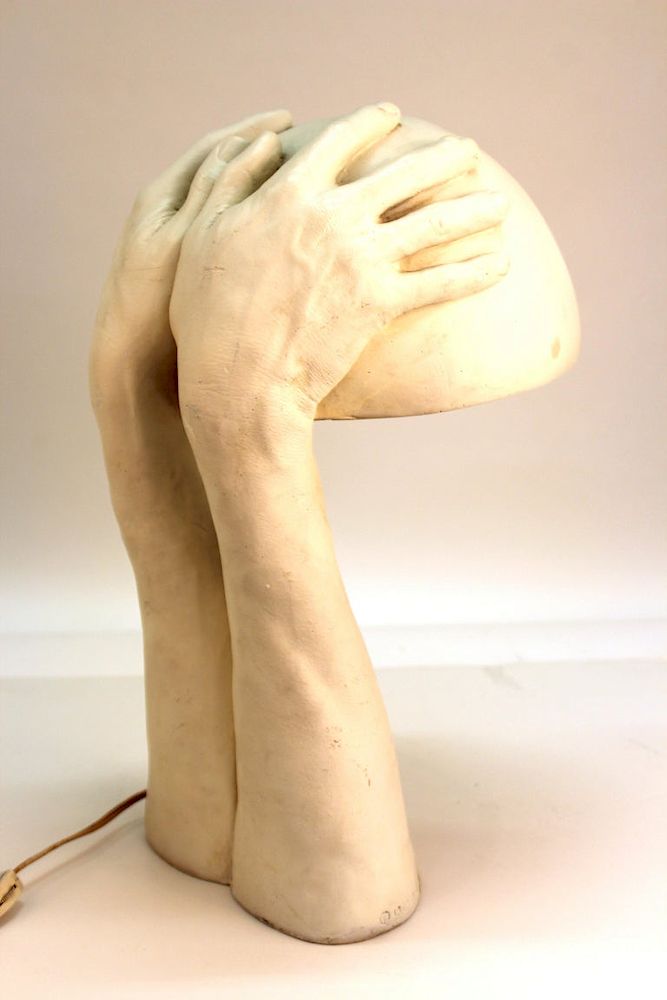 Appraisal: Richard Etts Modern Plaster Hands Table Lamp Richard Etts American