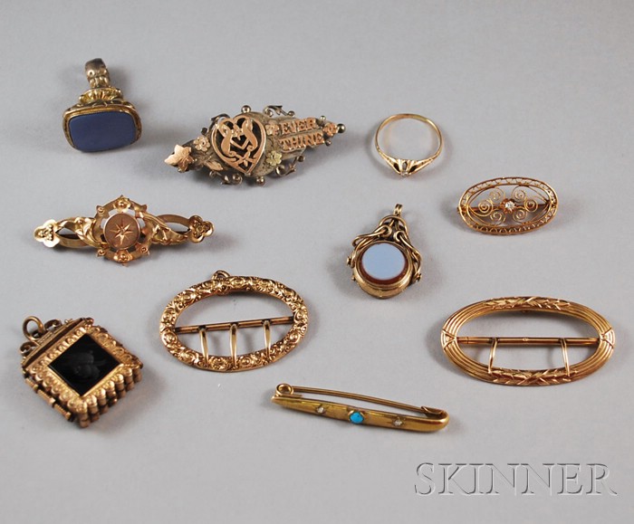 Appraisal: Group of Mostly Gold Antique Jewelry including a kt gold