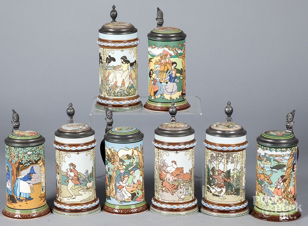 Appraisal: Eight Mettlach steins Two sets of four limited edition Fairy