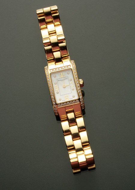 Appraisal: Lady's -Karat Yellow-Gold Diamond and Mother-of-Pearl Quartz Wristwatch Hampton Classic