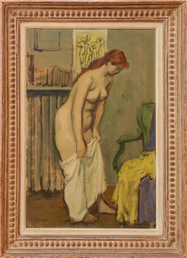 Appraisal: ATTRIBUTED TO MOSES SOYER - WOMAN DRESSING Oil on canvas