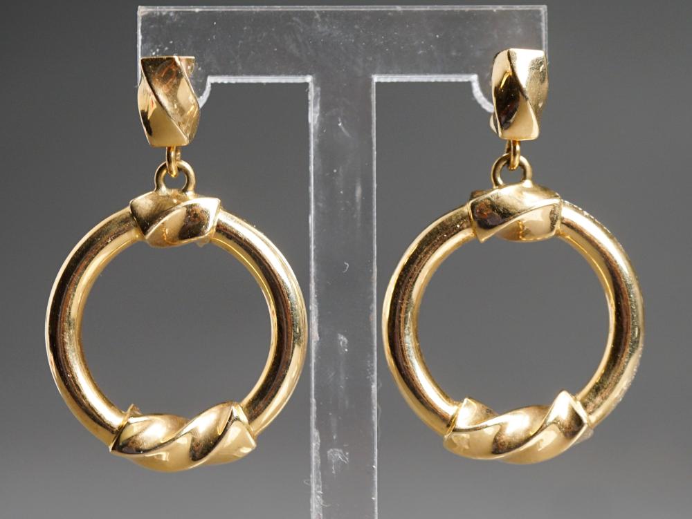 Appraisal: Pair of Tested -Karat Yellow-Gold Pendant Pierced Earrings dwt L