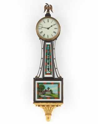 Appraisal: Herschede Cincinnati Banjo Clock Weight driven banjo clock gilded bottom